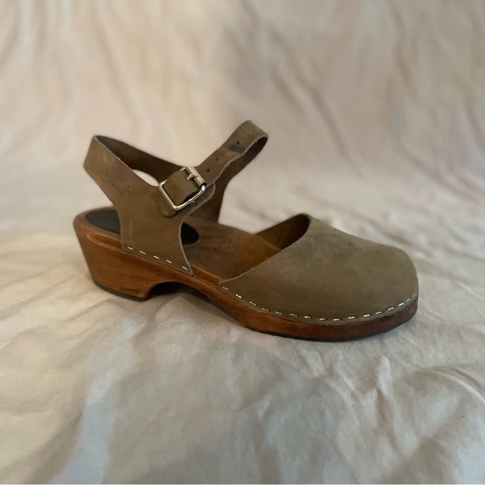 Lotta from Stockholm Low Wood Mary Jane Clogs Taupe size 38